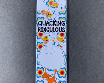 Funny Duck Magnet, QUACKING RIDICULOUS Pekin Duck Pet Portrait Art Gift, Retro Farmhouse Kitchen & Office Decor 1.5x4.5" Handmade Magnet