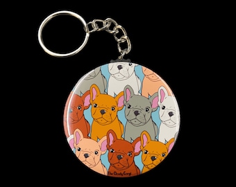 French Bulldog Keychain, Retro Pop Art Dog Accessories, Frenchie Pet Portrait Art Gift, Bulldog Car Accessories, 2.25" Artwork - Handmade