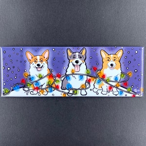 Corgi Christmas Lights Magnet, Winter Holiday Dog Decor,  Funny Pet Portrait Gifts, High Quality Handmade Magnet 1.5x4.5"