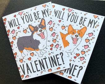 Welsh Corgi Valentine's Day Card - Will You Be Mine? Puppy Love Note Card - Handmade Holiday Dog Greeting Card Set or Single Card