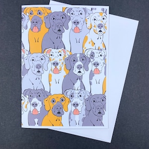 Great Dane Card, Retro Dog Greeting Card, Cartoon Pet Portrait Art Gift, Funny Card for Any Occasion, 5x7" Handmade with Self Seal Envelope