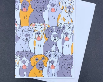 Great Dane Card, Retro Dog Greeting Card, Cartoon Pet Portrait Art Gift, Funny Card for Any Occasion, 5x7" Handmade with Self Seal Envelope