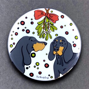 Black and Tan Coonhound Dog Christmas Pet Portrait Art Gift & Accessory - Magnet, Pinback Button, Bottle Opener, Keychain, Mini Ornament