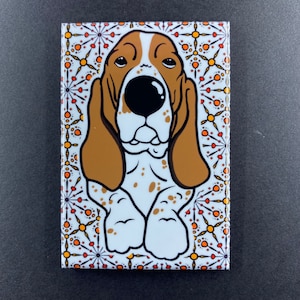 Psychedelic Basset Hound Magnet, Retro Dog Kitchen & Office Decor, Cartoon Pet Portrait Gift, 2x3" High Quality Handmade Magnet