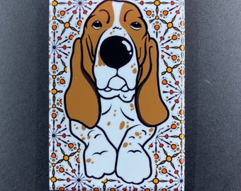 Psychedelic Basset Hound Magnet, Retro Dog Kitchen & Office Decor, Cartoon Pet Portrait Gift, 2x3" High Quality Handmade Magnet