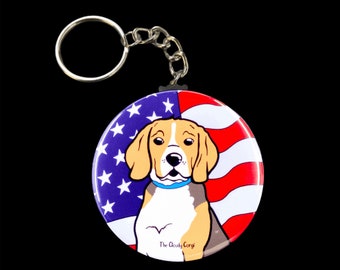 Beagle USA Flag Keychain - Patriotic Dog Portrait Keyring - Hound Dog Art Gifts & Collectible Accessories
