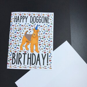 Airedale Terrier Birthday Card, Cartoon Pet Portrait Gifts, "Happy Doggone Birthday" Funny Dog Pun Card, Available as a Set or Single Card