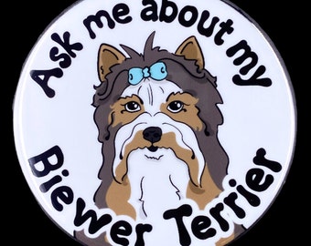 Biewer Terrier Dog Handmade Pet Portrait Art Gifts & Accessories - Magnet, Pinback Button, Bottle Opener, Keychain or Mini Ornament
