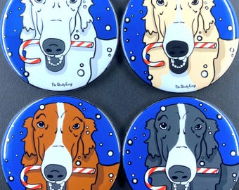 Borzoi Dog Snowy Christmas Pet Portrait Handmade Gift & Accessory - Magnet, Pinback Button, Bottle Opener, Keychain, Mini Ornament