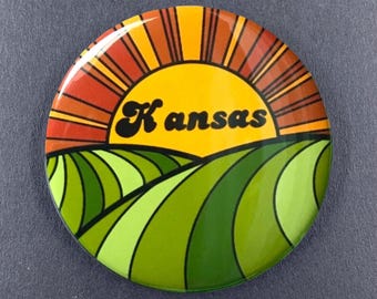 Retro Kansas Sunset Souvenir Gifts & Accessories - Handmade Magnet, Pinback Button, Bottle Opener, Keychain or Mini Ornament