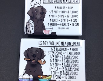 Black Labrador Retriever Kitchen Measuring Chart Magnet Set, Baking and Cooking Conversion Table Magnets, Set of 2 (2x3") Handmade Magnets