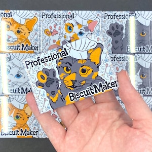 Cat Magnet, "Professional Biscuit Maker" Cartoon Pet Portrait Gift, Kitchen Decor, 10 Colors Available - 2x3" High Quality Handmade Magnet