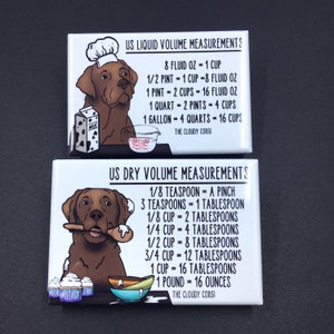 Chocolate Labrador Retriever Dog Kitchen Measuring Chart Magnet Set, Baking and Cooking Conversion Table Magnets, Set of 2 (2x3&quot;) Magnets