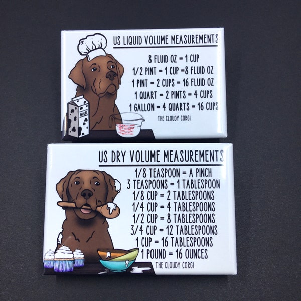 Chocolate Labrador Retriever Dog Kitchen Measuring Chart Magnet Set, Baking and Cooking Conversion Table Magnets, Set of 2 (2x3") Magnets