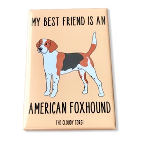 American Foxhound Magnet, Retro Hound Dog Kitchen & Office Decor, Cartoon Pet Portrait Art Gift, 2x3" High Quality Handmade Magnet