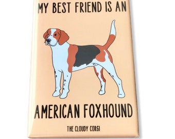 American Foxhound Magnet, Retro Hound Dog Kitchen & Office Decor, Cartoon Pet Portrait Art Gift, 2x3" High Quality Handmade Magnet