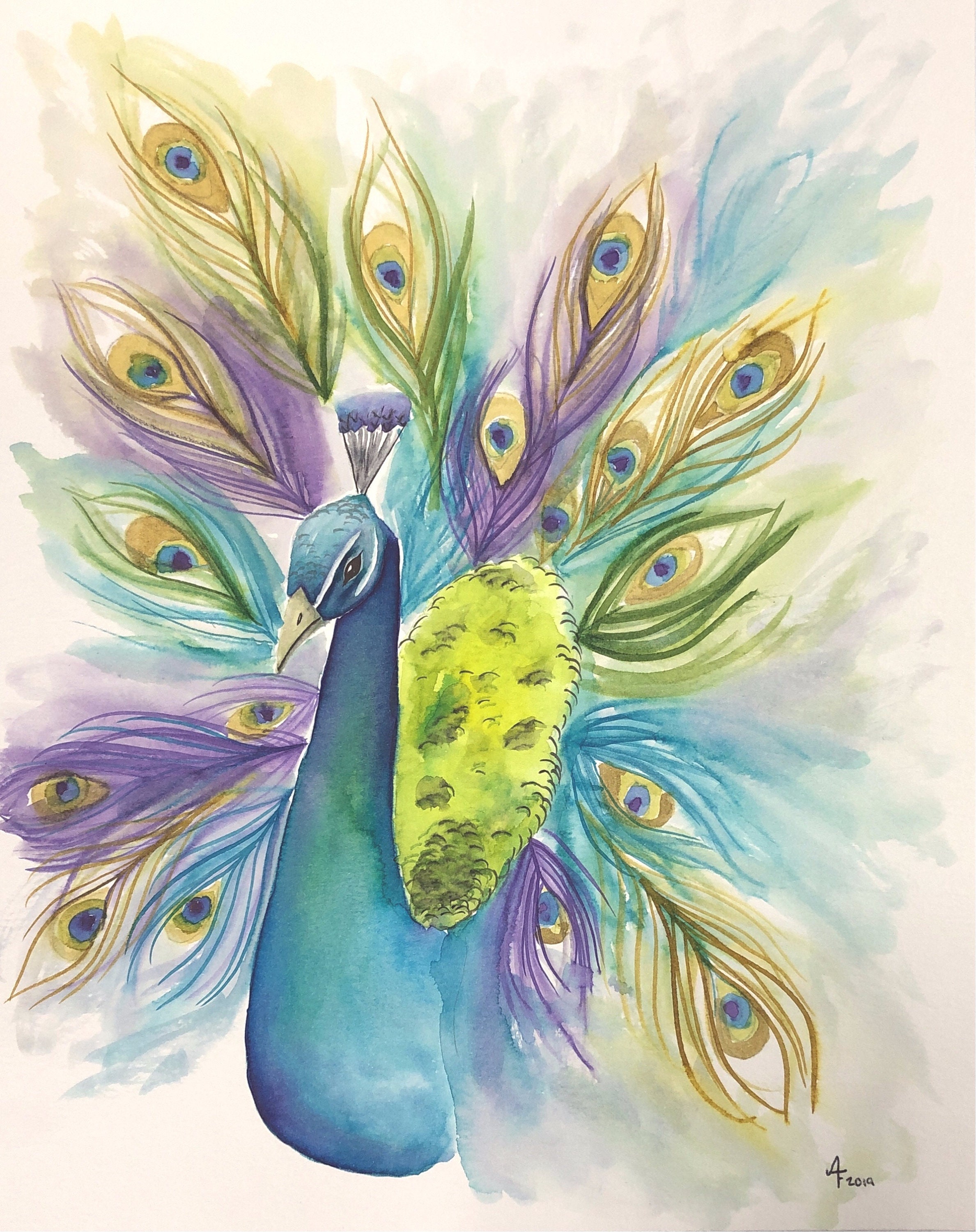 Peacock watercolor painting Etsy