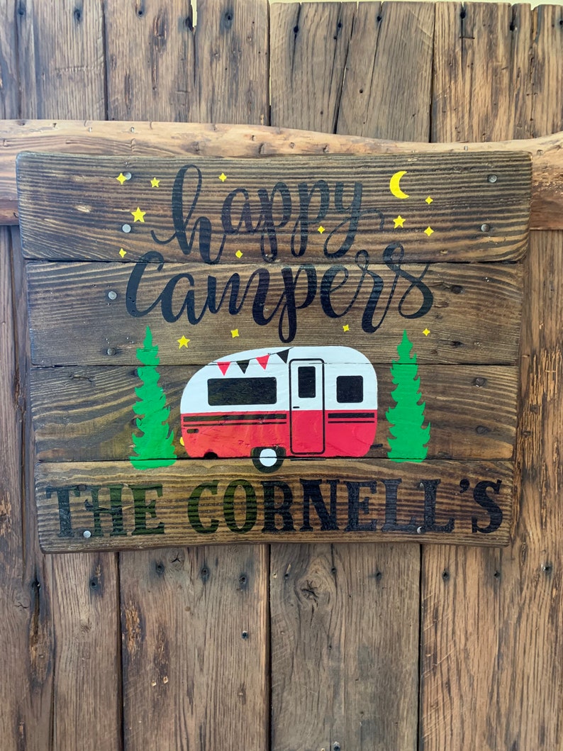 Happy Camperspersonalizedcustomcamping Wood Sign Etsy