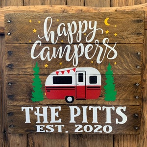 Happy Campers-Personalized-Custom-Camping wood sign image 1