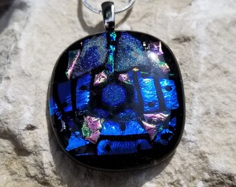 Shiney dichroic capped glass pendant with chain
