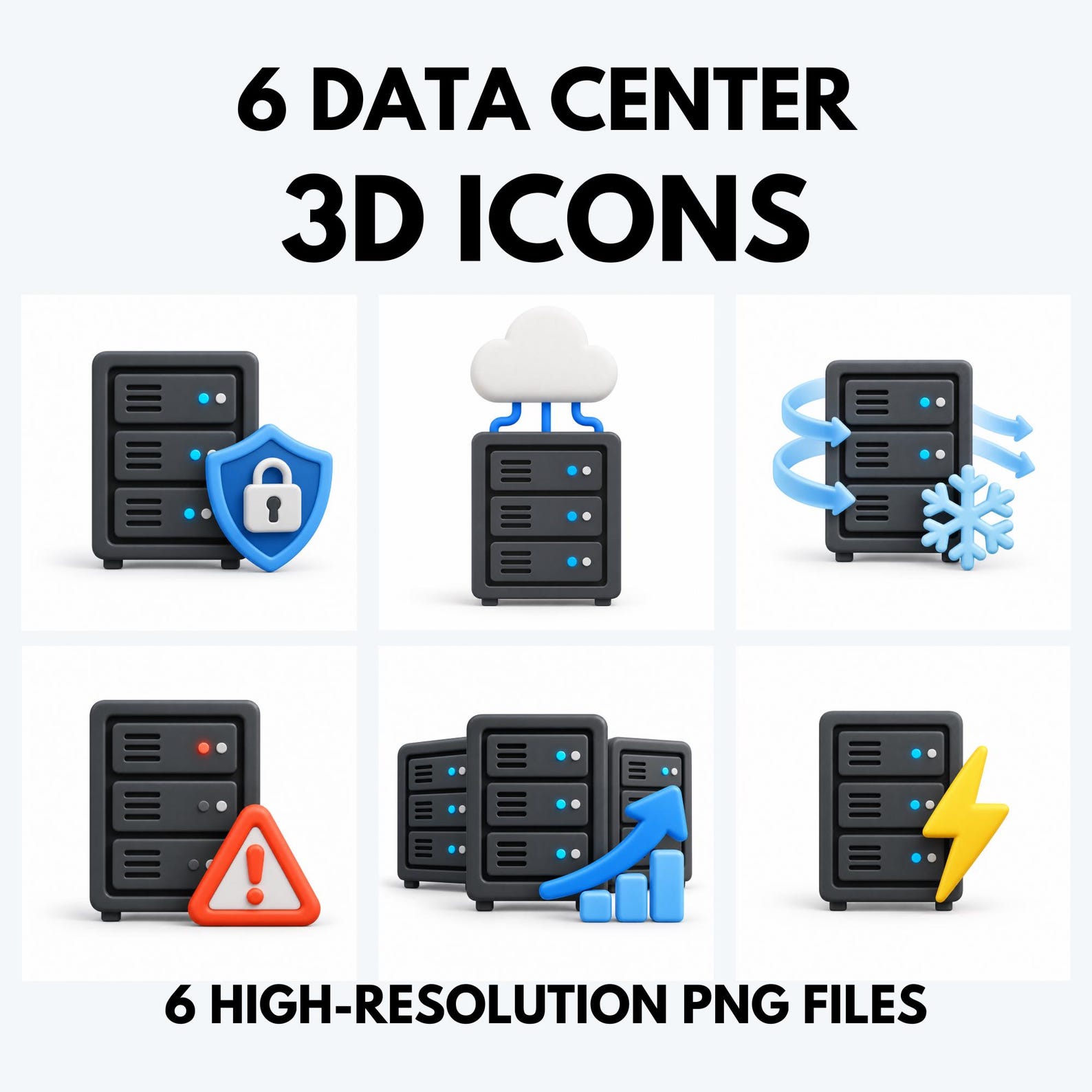 Data Center 3D Icons, 6 Server & Cloud Computing PNG Graphics, Tech ...