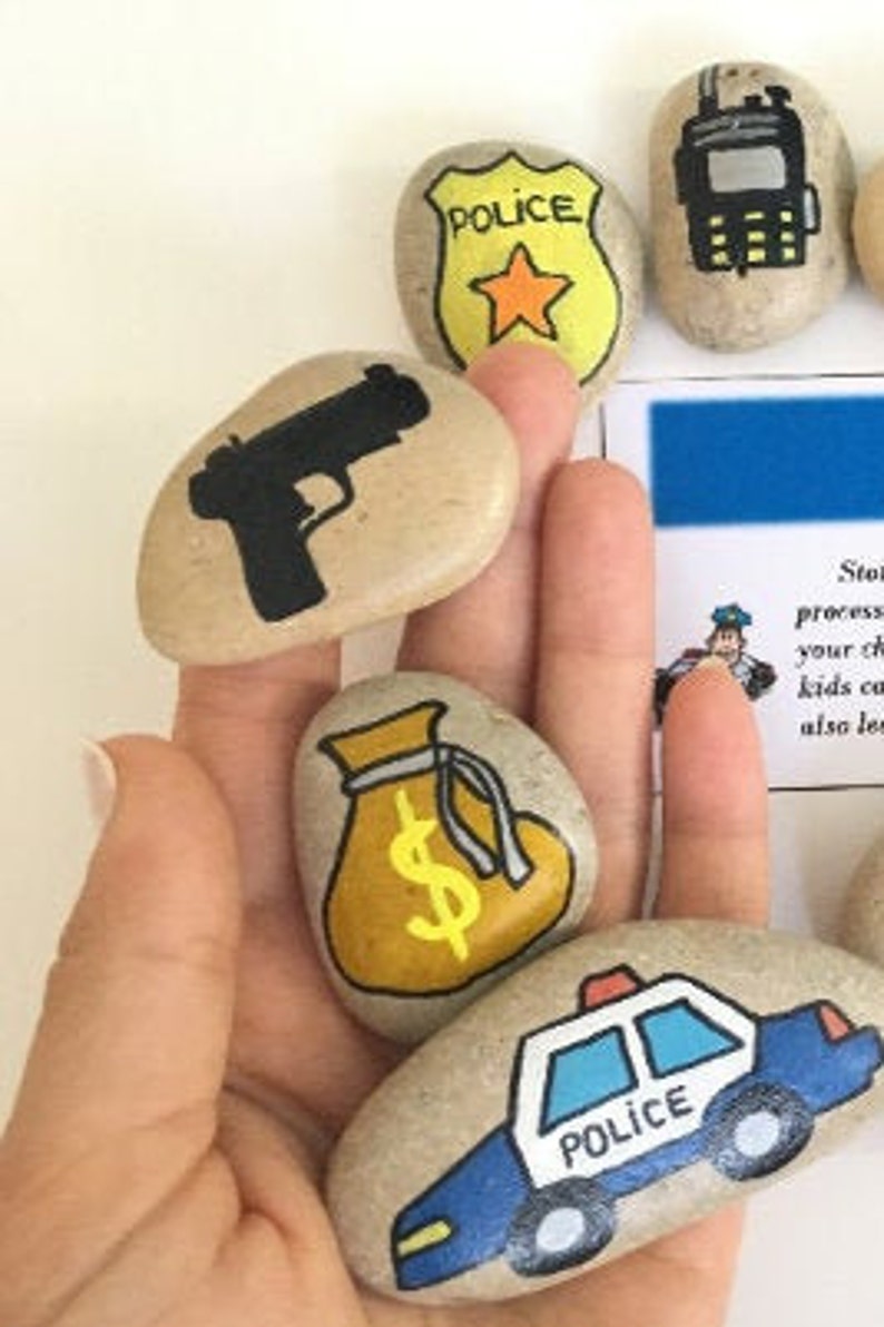 Police story stones gift Police gift for boy Fun play