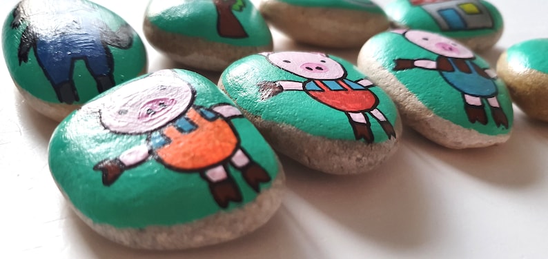 Speech therapy Three little pigs and wolf Fairytale Story stones Montessori toy