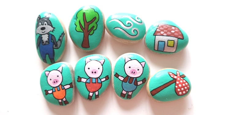 Speech therapy Three little pigs and wolf Fairytale Story stones Montessori toy
