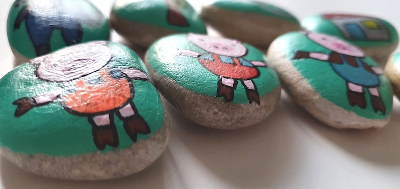 Speech therapy Three little pigs and wolf Fairytale Story stones Montessori toy