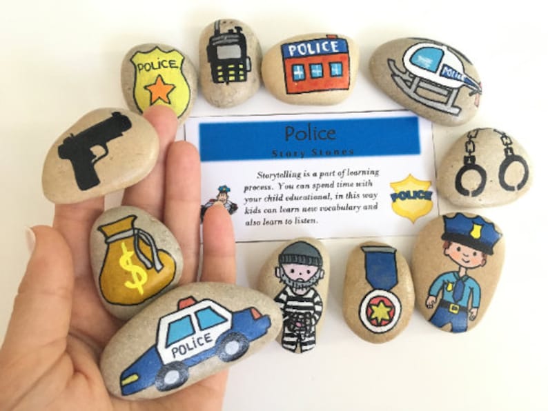 Police story stones gift Police gift for boy Fun play
