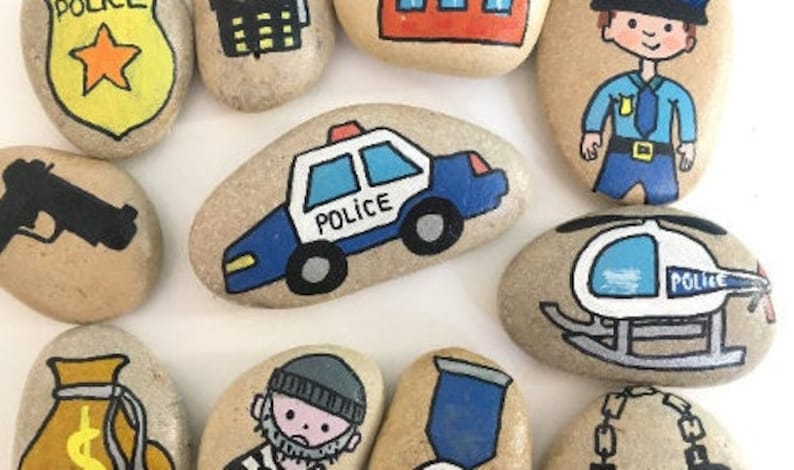 Police story stones gift Police gift for boy Fun play
