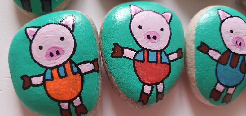 Speech therapy Three little pigs and wolf Fairytale Story stones Montessori toy
