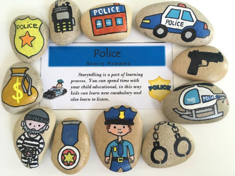 Police story stones gift Police gift for boy Fun play