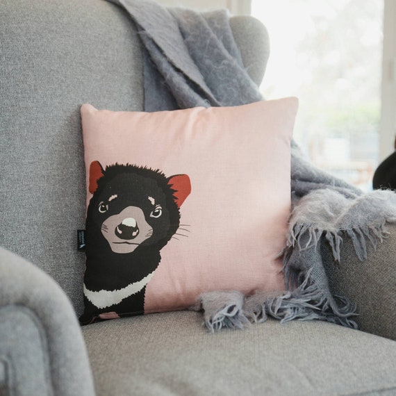 Trevor The Tassie Devil Cushion In Linen Cotton Mix Etsy