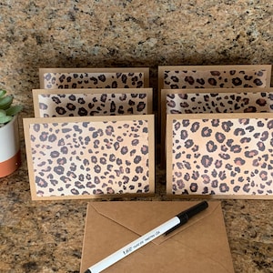 Cheetah Print Notecard Set of 6 Kraft Notecards with Matching Envelopes