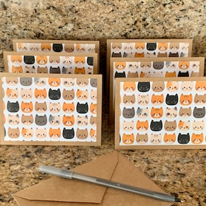 Kitty Cats Notecard Set of 6 Kraft Notecards with Matching Envelopes