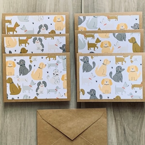 Playful Pups Notecard Set of 6 Kraft Notecards with Matching Envelopes