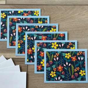 Bright Flower Garden Notecards, Set of 6 Blank Notecards with Envelopes, Handmade