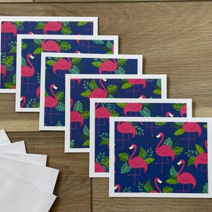 Flamingo Notecards, Set of 6 Blank Notecards with Envelopes, Handmade