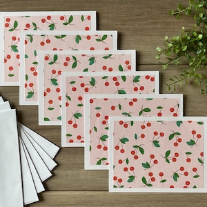 Cherry Notecards, Set of 6 Blank Notecards with Envelopes, Handmade
