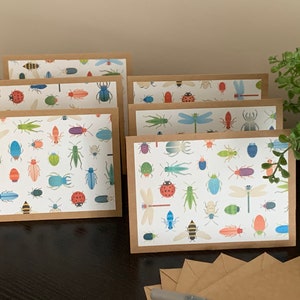 Insects Notecard Set of 6 Kraft Notecards with Matching Envelopes