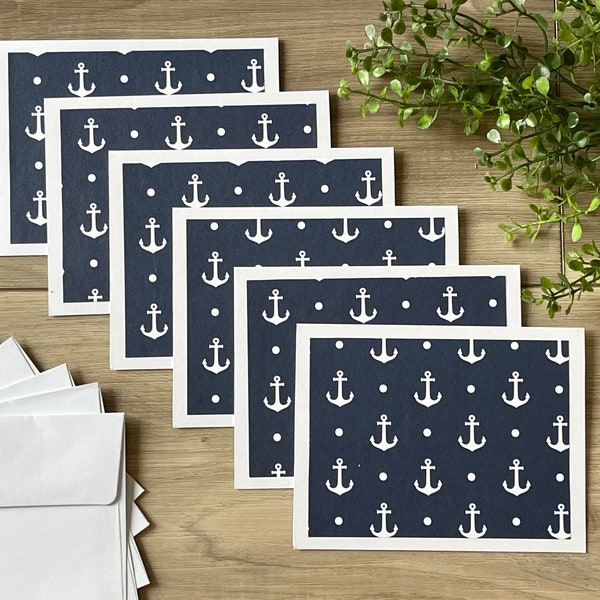 Nautical Notecards, Set of 6 Blank Notecards with Envelopes, Handmade