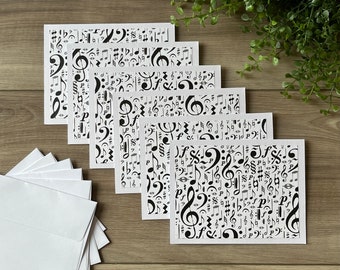 Musical Notations Notecard Set of 6 Kraft Notecards with Envelopes