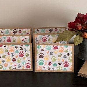 Paw Prints Notecard Set of 6 Kraft Notecards with Matching Envelopes