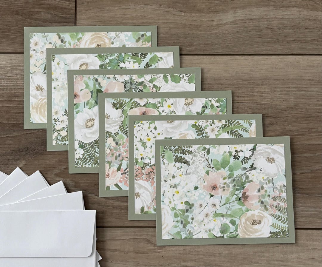 Handmade Pastel Flowers With Greenery Notecards, Set of 6 Blank Cards ...