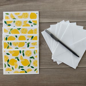 Luscious Lemons Notecard Set of 6 Blank Notecards with Envelopes, Handmade