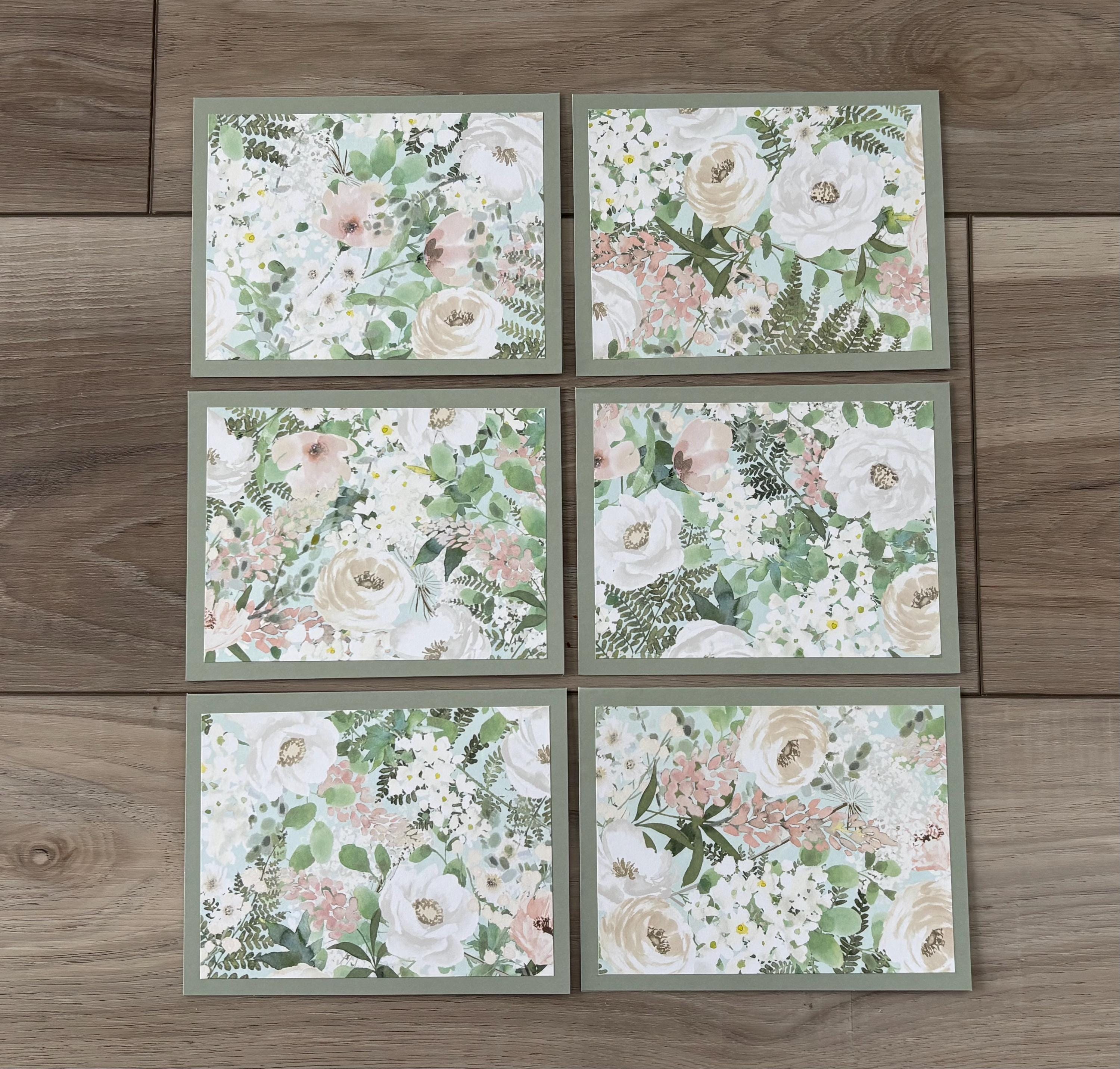 Handmade Pastel Flowers With Greenery Notecards, Set of 6 Blank Cards ...