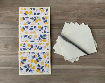 Luscious Lemons Notecard Set of 6 Blank Notecards with Envelopes, Handmade