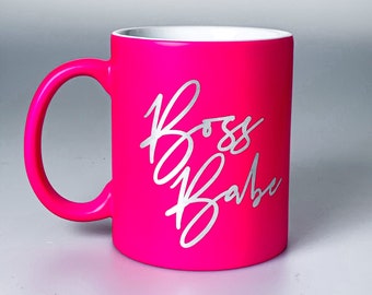 Hot Pink Boss Babe Coffee Mug: Silver Foil Ceramic Mug