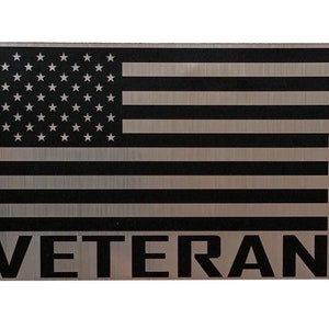 Veteran Flag Magnet, Brushed Silver and Black, Subdued Vehicle Magnet
